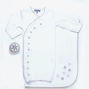 Sippy’s Babies Bris Set - White Cotton with Grey Stitching - Used Once/Like New